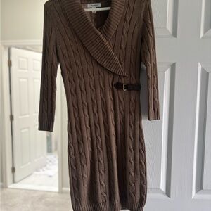 Cable Knit Sweater Dress with Belt